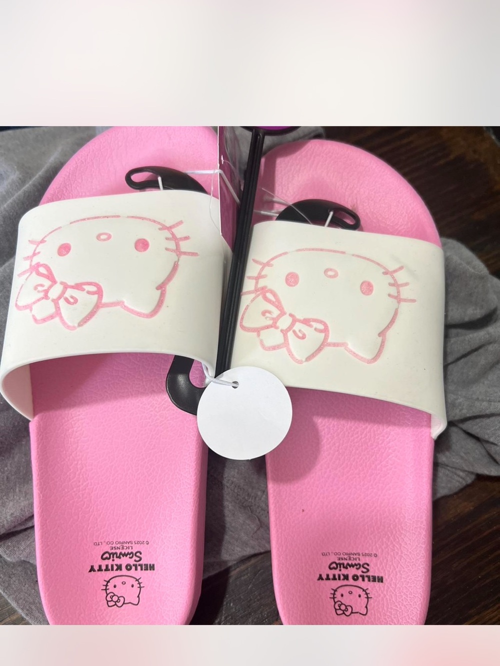 Hello Kitty Pink and White Slide Sandals 7